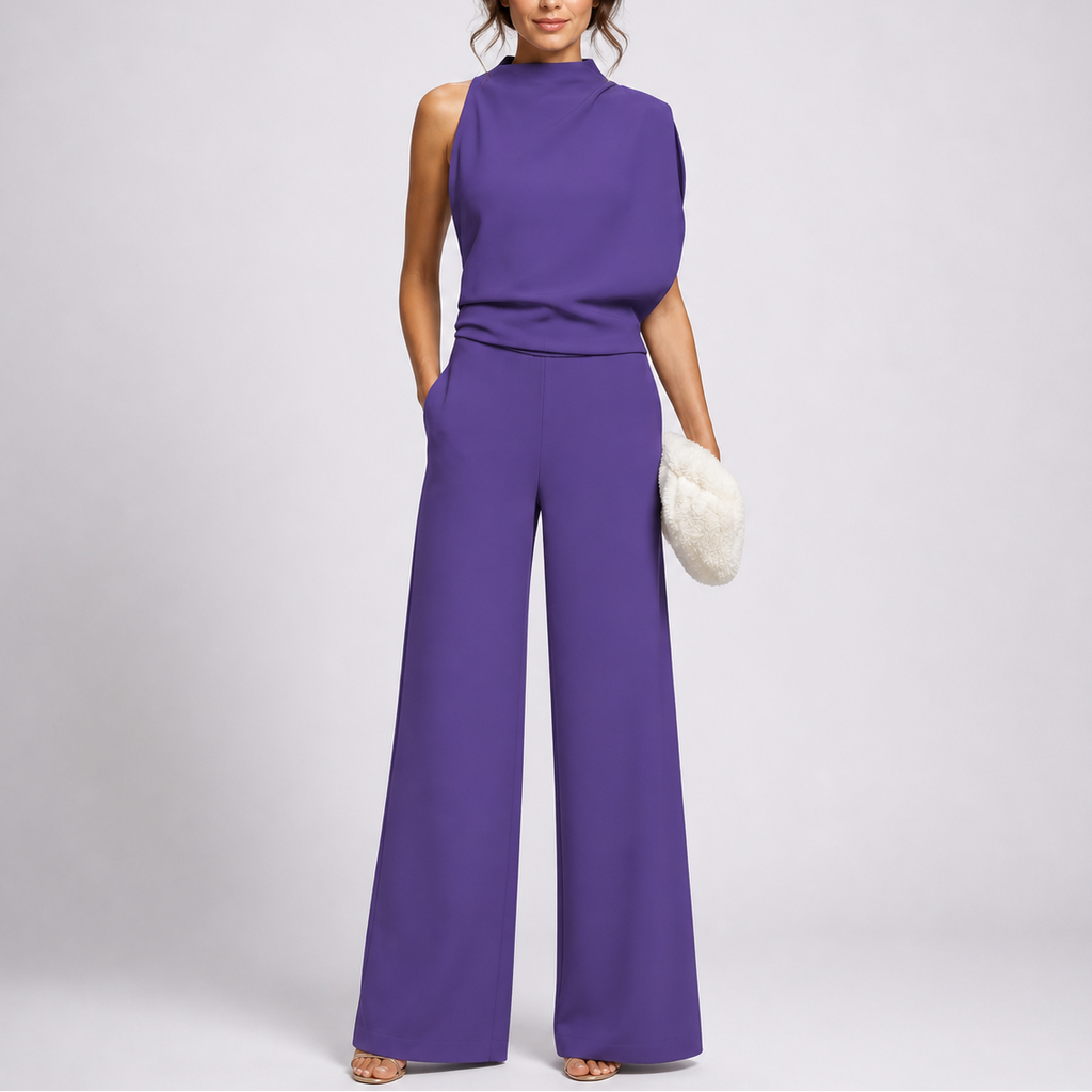 Larkin Wide-Leg Jumpsuit with High Neck