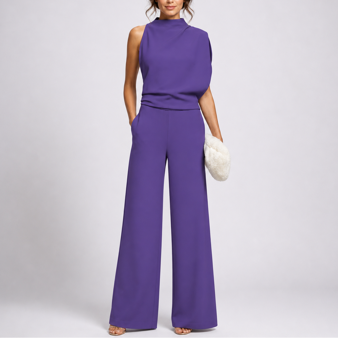 Larkin Wide-Leg Jumpsuit with High Neck