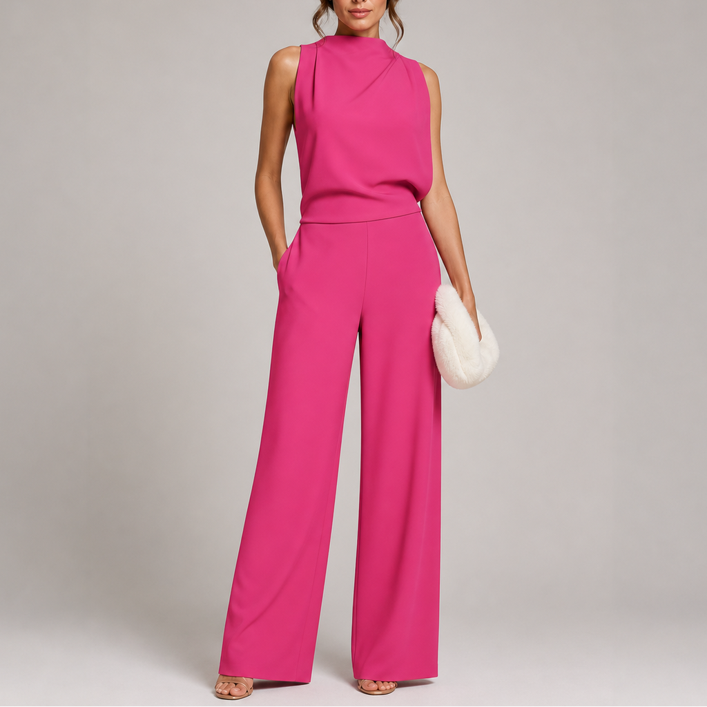 Larkin Wide-Leg Jumpsuit with High Neck