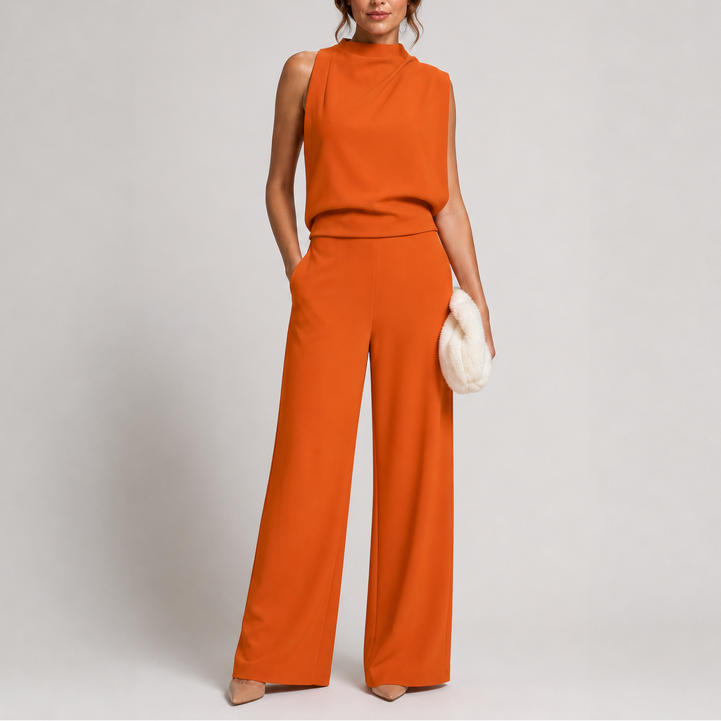 Larkin Wide-Leg Jumpsuit with High Neck
