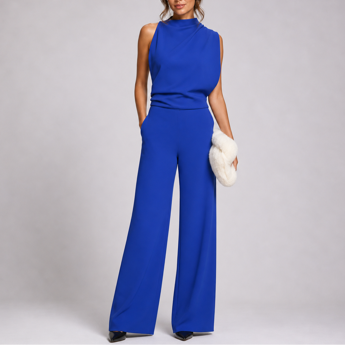 Larkin Wide-Leg Jumpsuit with High Neck