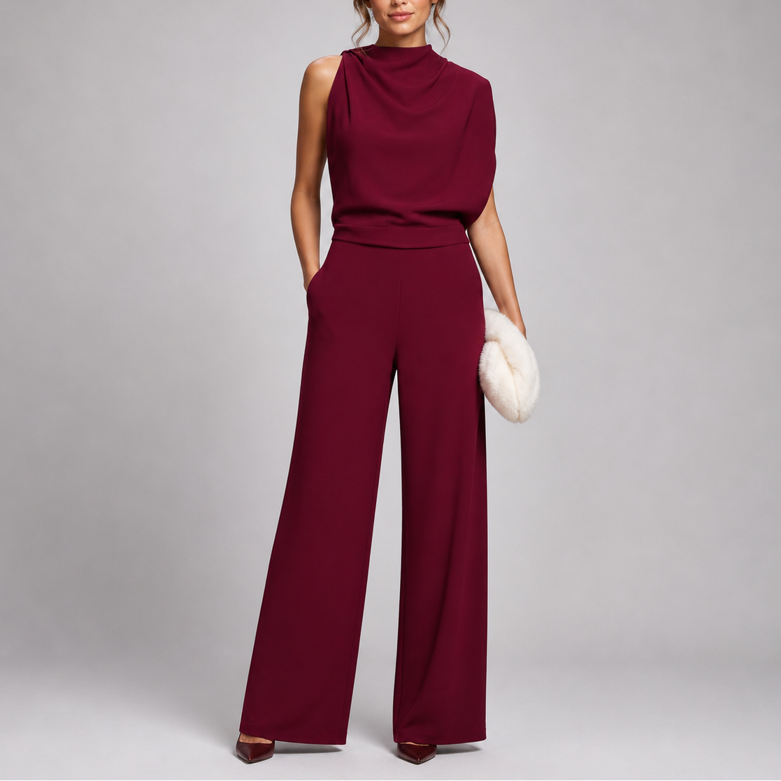Larkin Wide-Leg Jumpsuit with High Neck